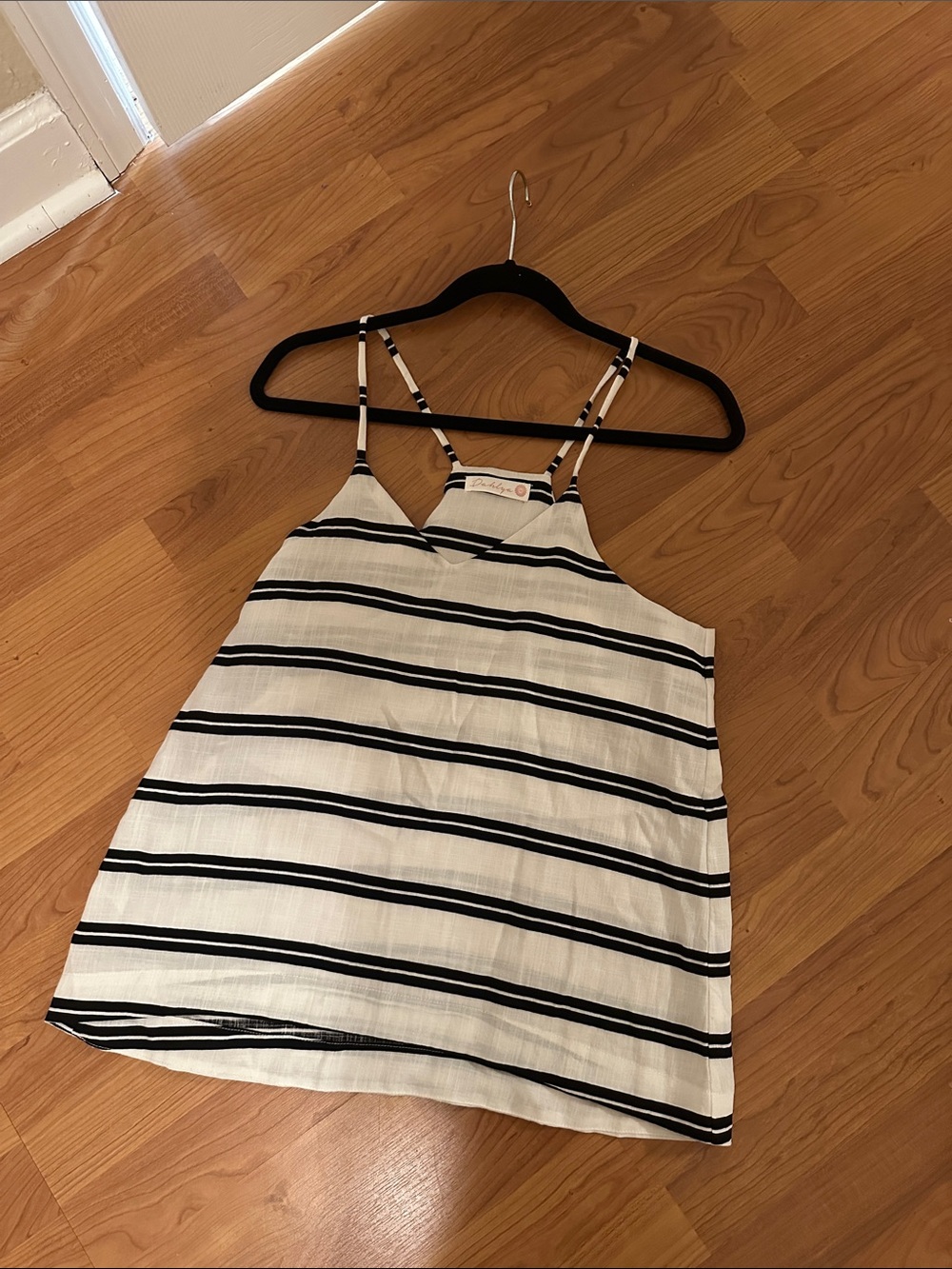 Dahlya Co. Black and White Striped Linen-Blend Camisole